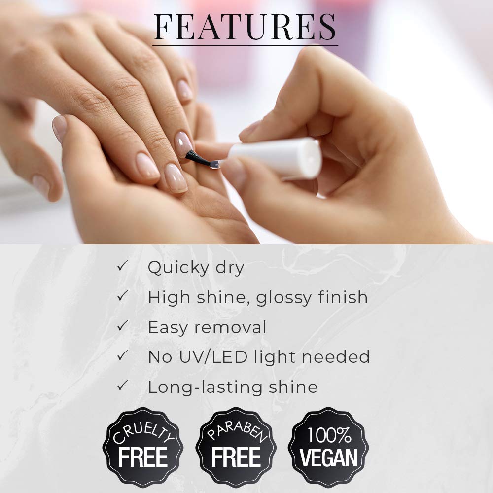 Seche high-gloss finish on natural nails showing mirror-like shine