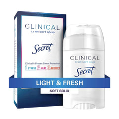 Secret clinical soft solid applied in lifestyle scene demonstrating dry underarms and confidence