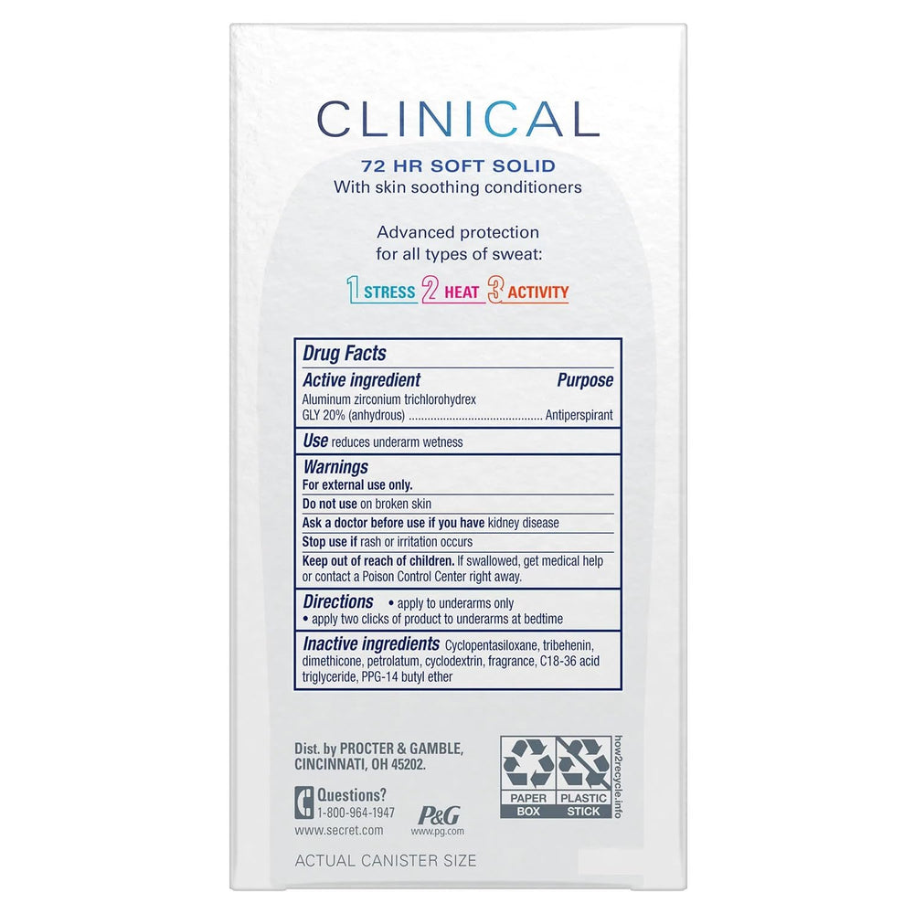 Secret clinical soft solid texture close-up highlighting smooth application and gentle conditioning