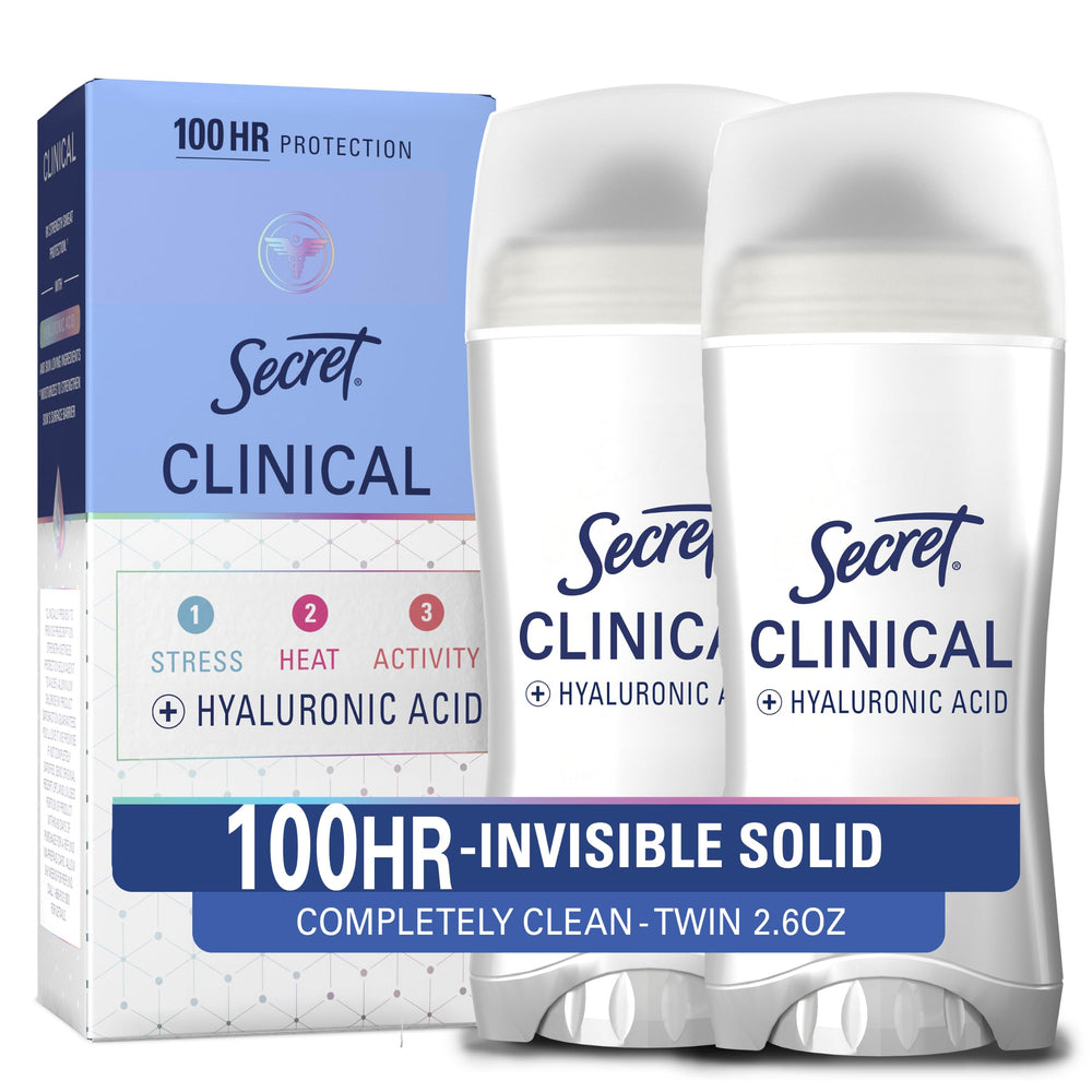 Secret brand front packaging showing product benefits and clean design