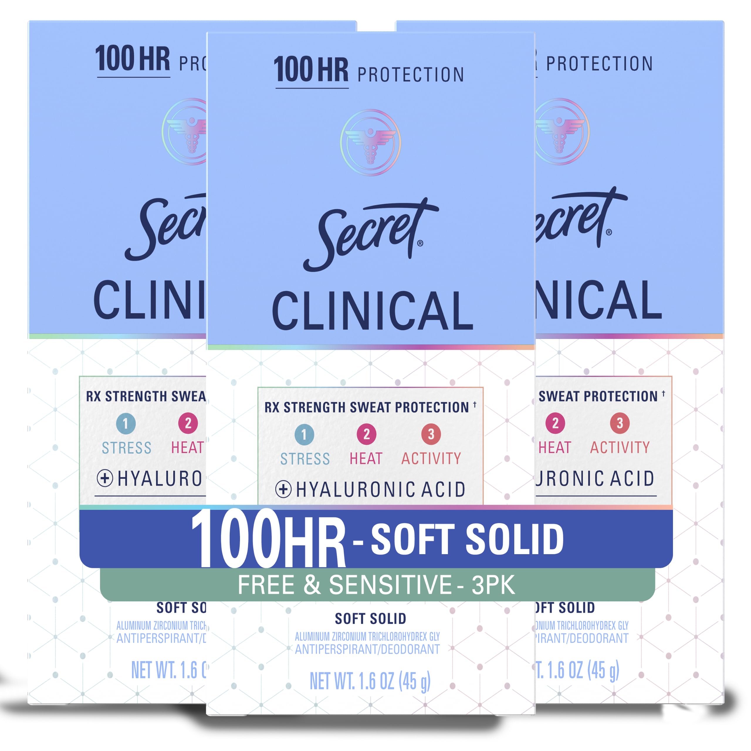 Secret soft-solid front packaging showing clinical protection benefit