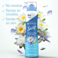 Secret dry spray side label with ingredient and usage details