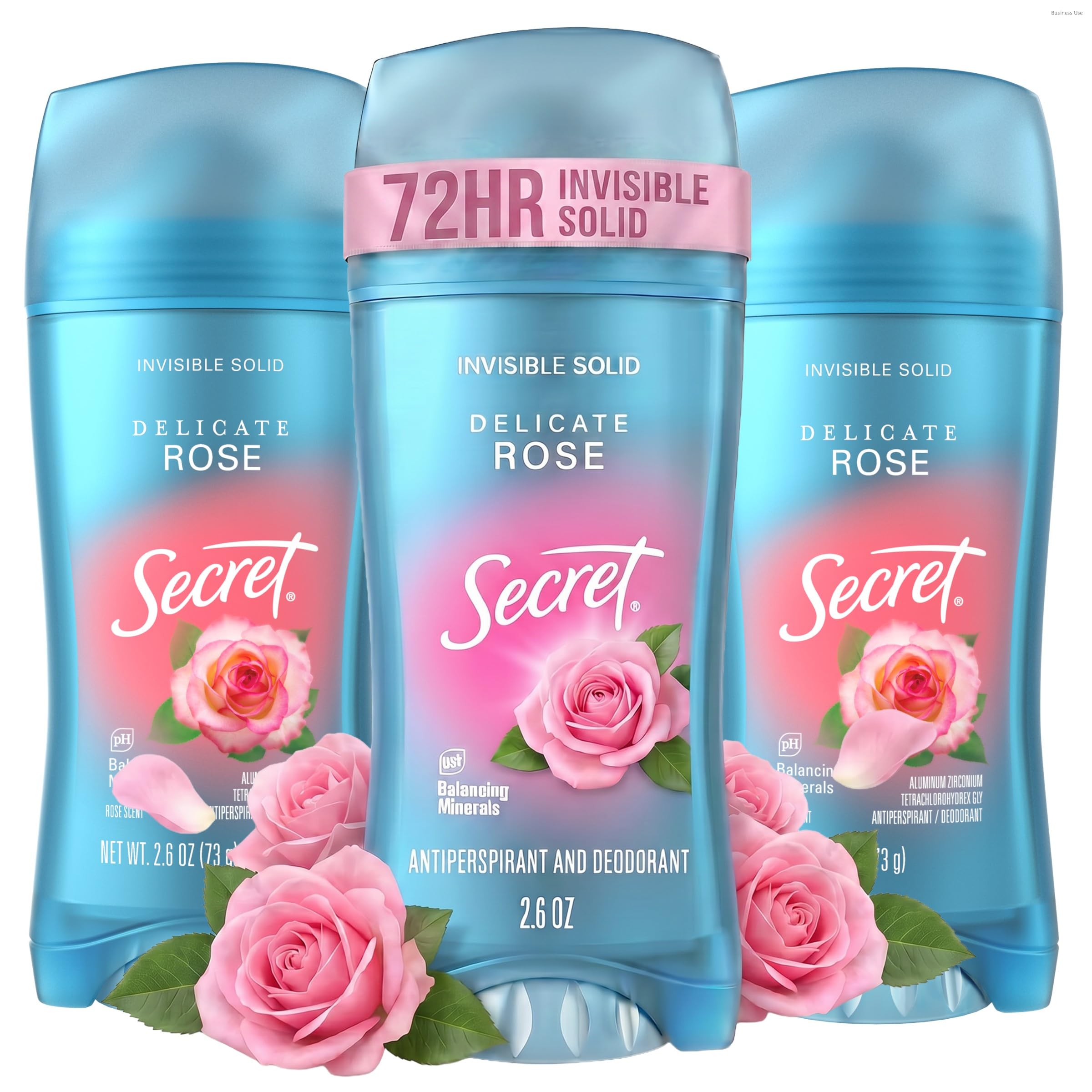 Secret Fresh front packaging showing rose scent and benefits