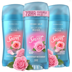 Secret Fresh front packaging showing rose scent and benefits