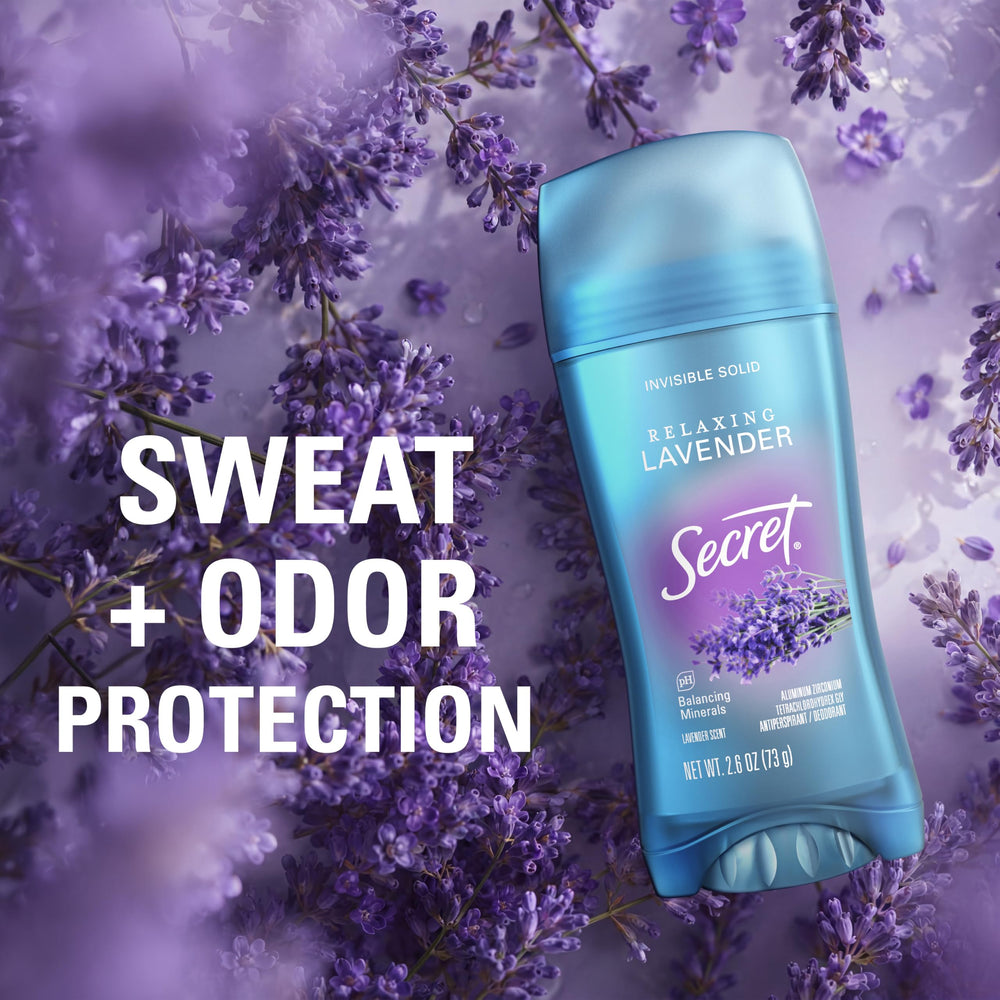 Secret brand lavender scent imagery evoking calming fragrance and freshness