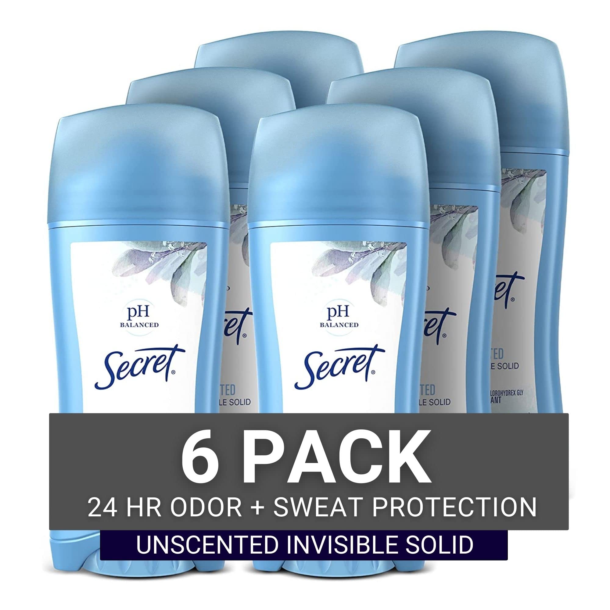 Secret front packaging showing unscented invisible solid for reliable protection