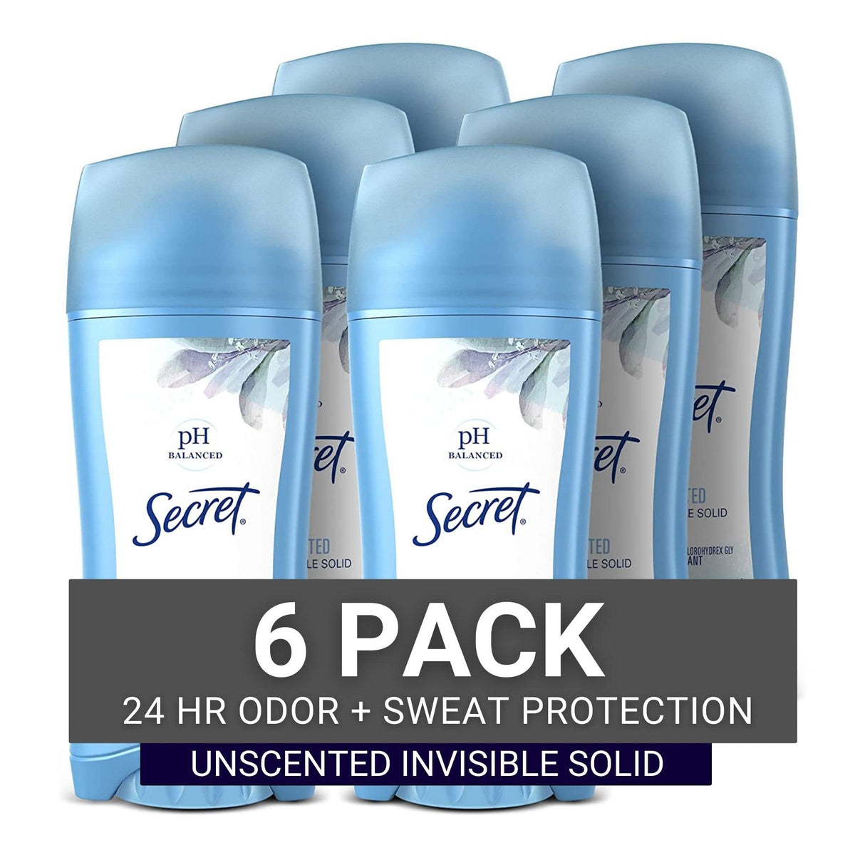 Secret front packaging showing unscented invisible solid for reliable protection