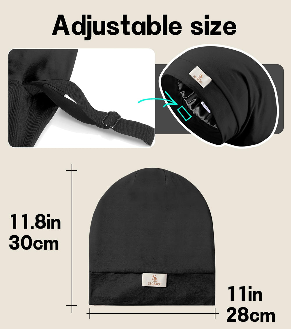 SECZIPE bonnet in use on sleeping model showing protected, frizz-free hair