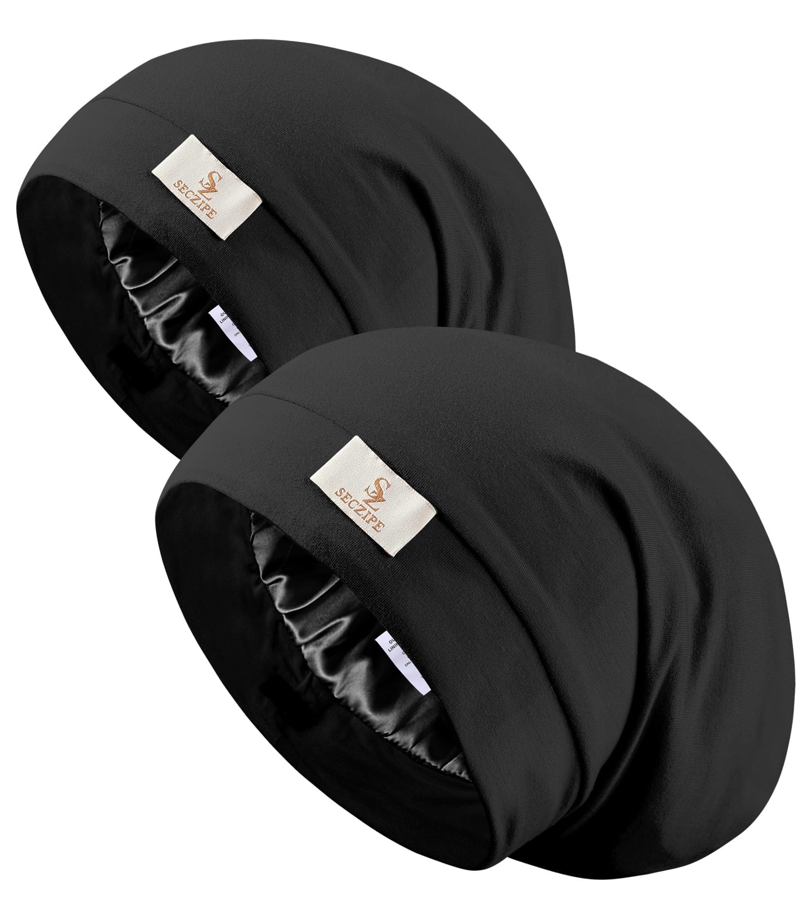 SECZIPE front view of two black bonnets showing sleek finish and coverage benefits