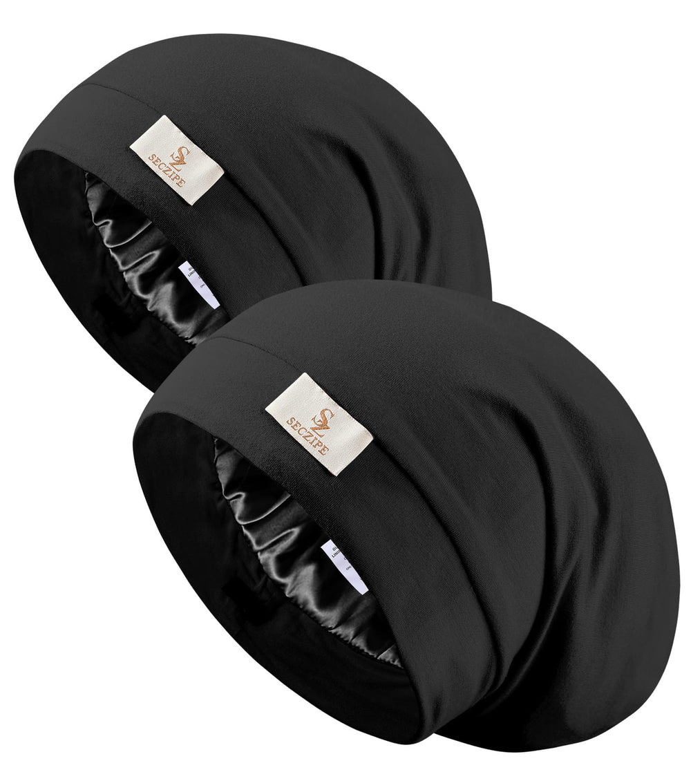 SECZIPE front view of two black bonnets showing sleek finish and coverage benefits