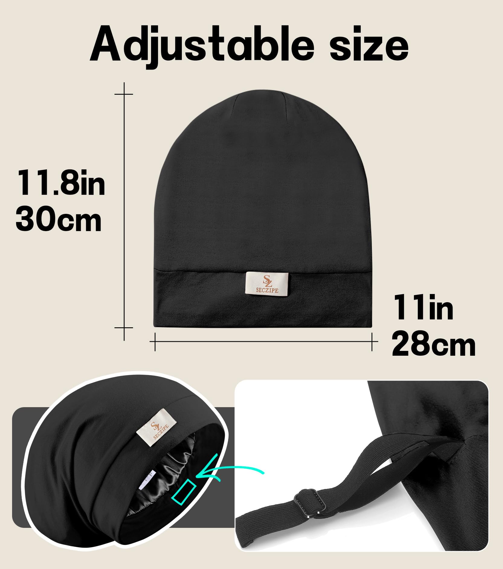 SECZIPE hidden adjustable strap detail enabling customized secure fit