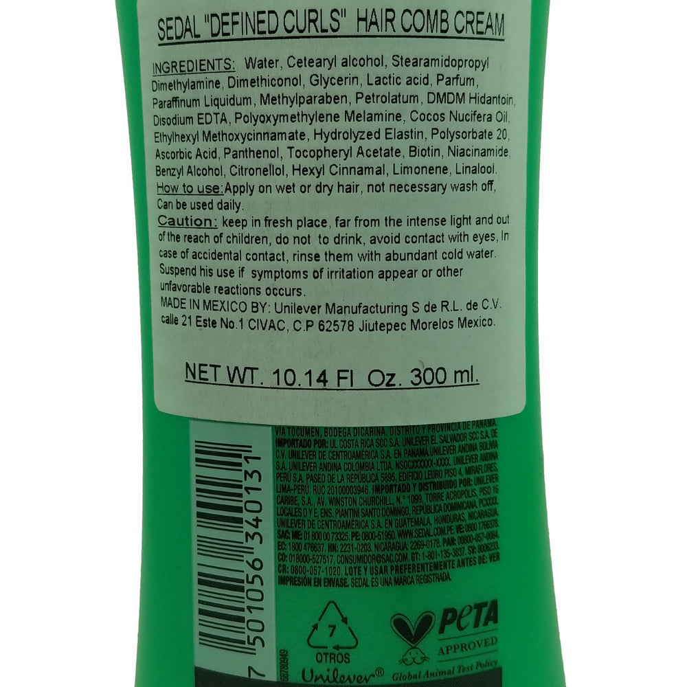 Sedal ingredients label highlighting coconut oil, provitamin B5, elastin benefits