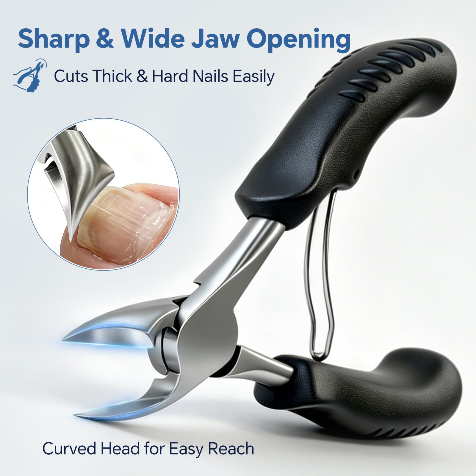 seektik wide jaw open view showing fit for thick toenails