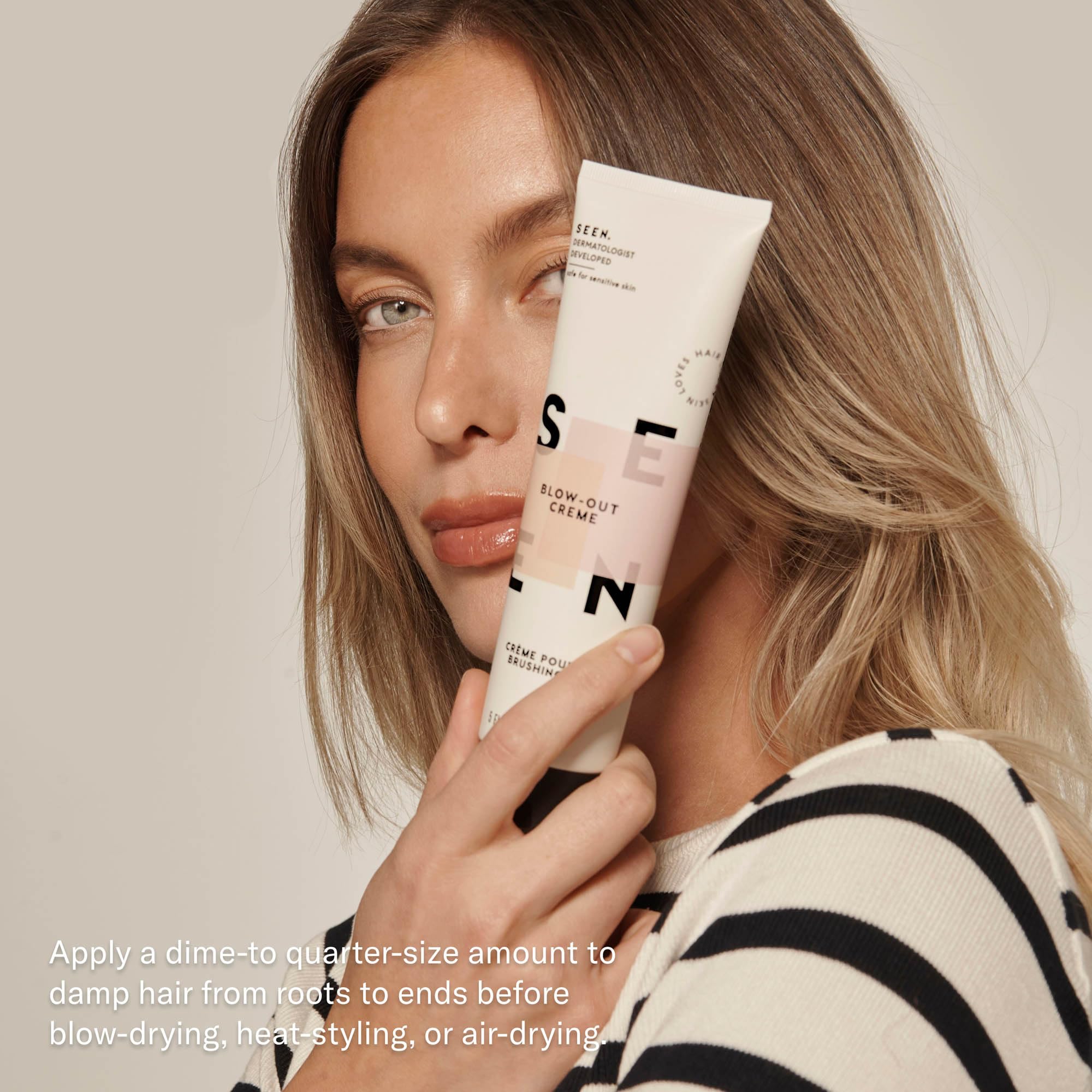 SEEN blow-out creme ingredient callout with moringa to show pollution and UV protection