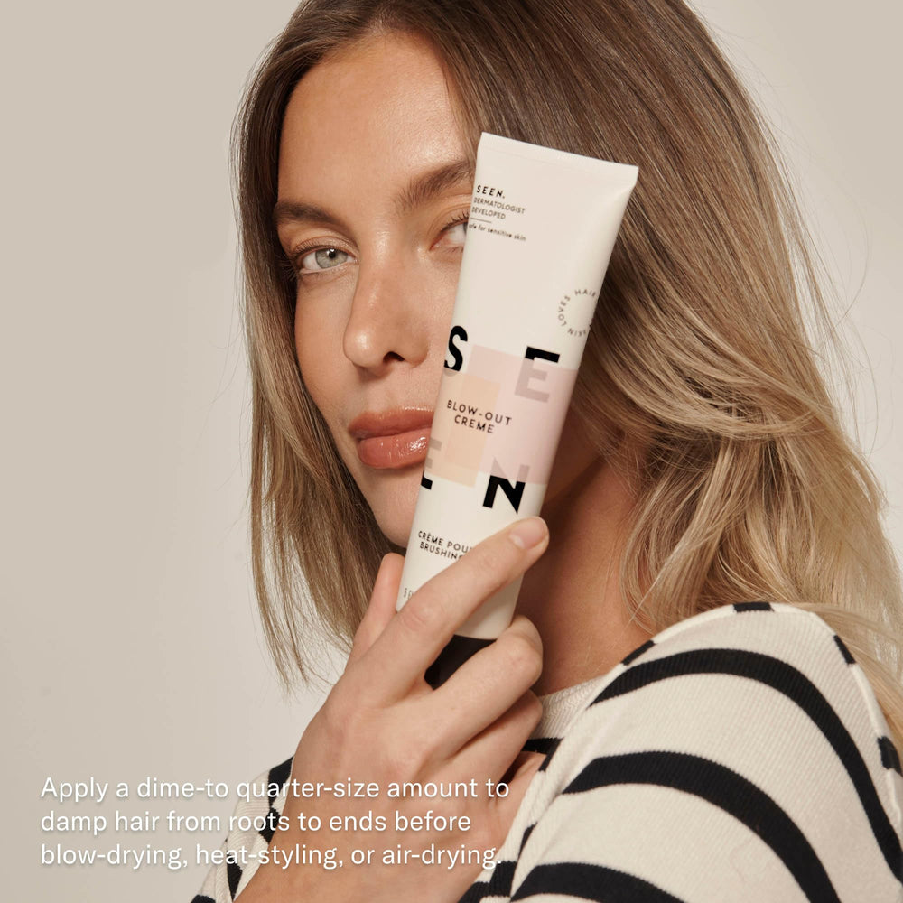SEEN blow-out creme ingredient callout with moringa to show pollution and UV protection