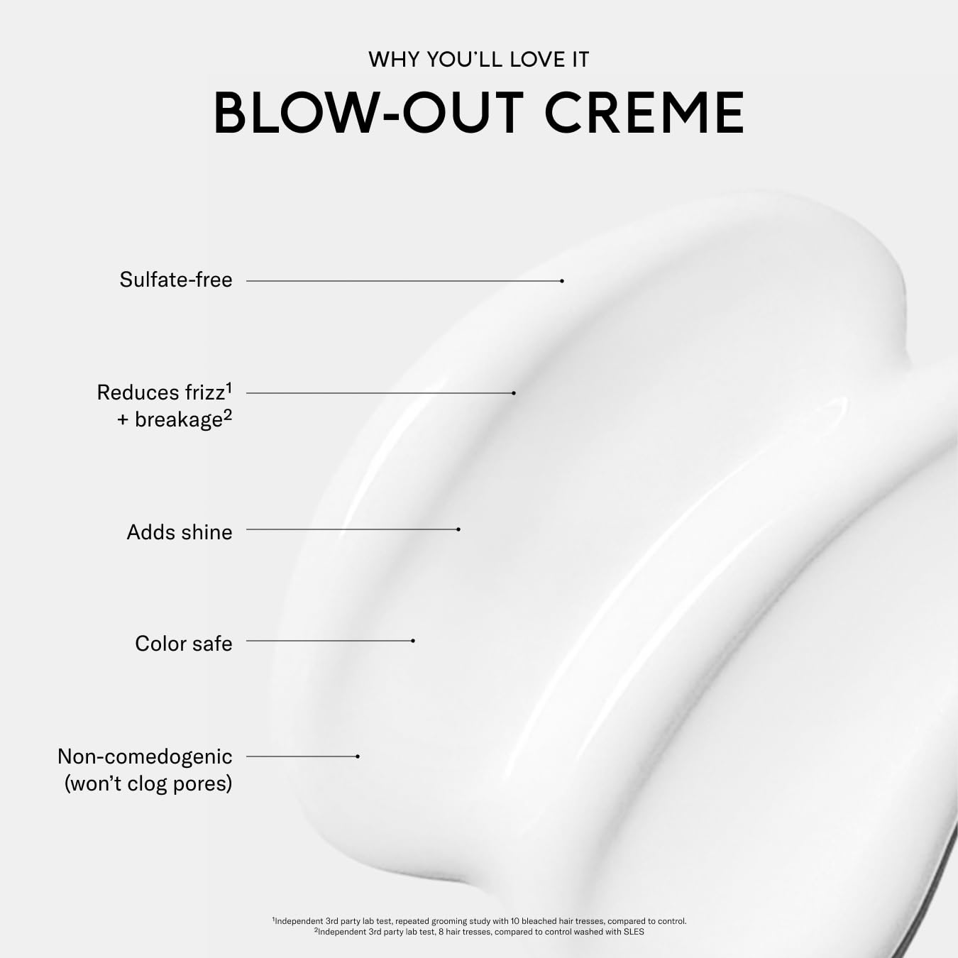 SEEN blow-out creme pumped into hand demonstrating easy dosing and lightweight feel