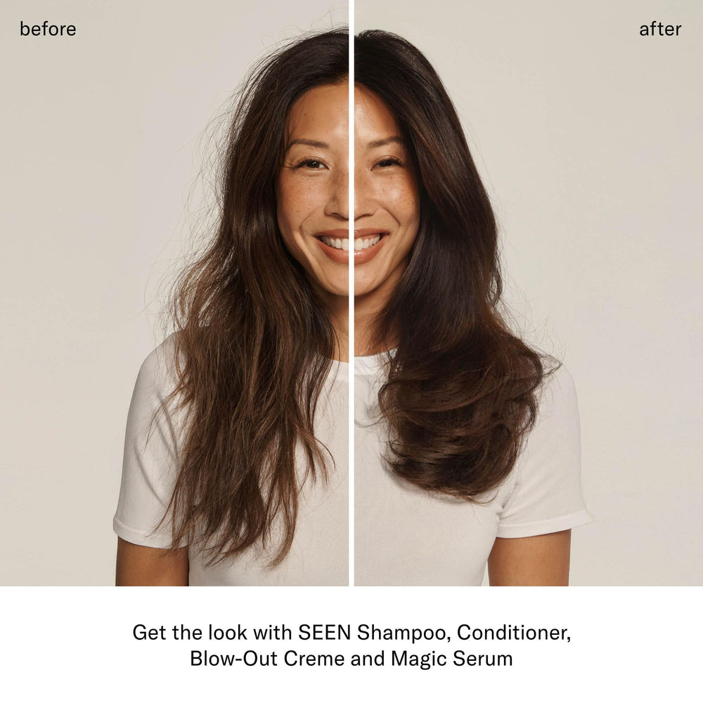SEEN conditioner applied to wet hair demonstrating detangling and smoothness