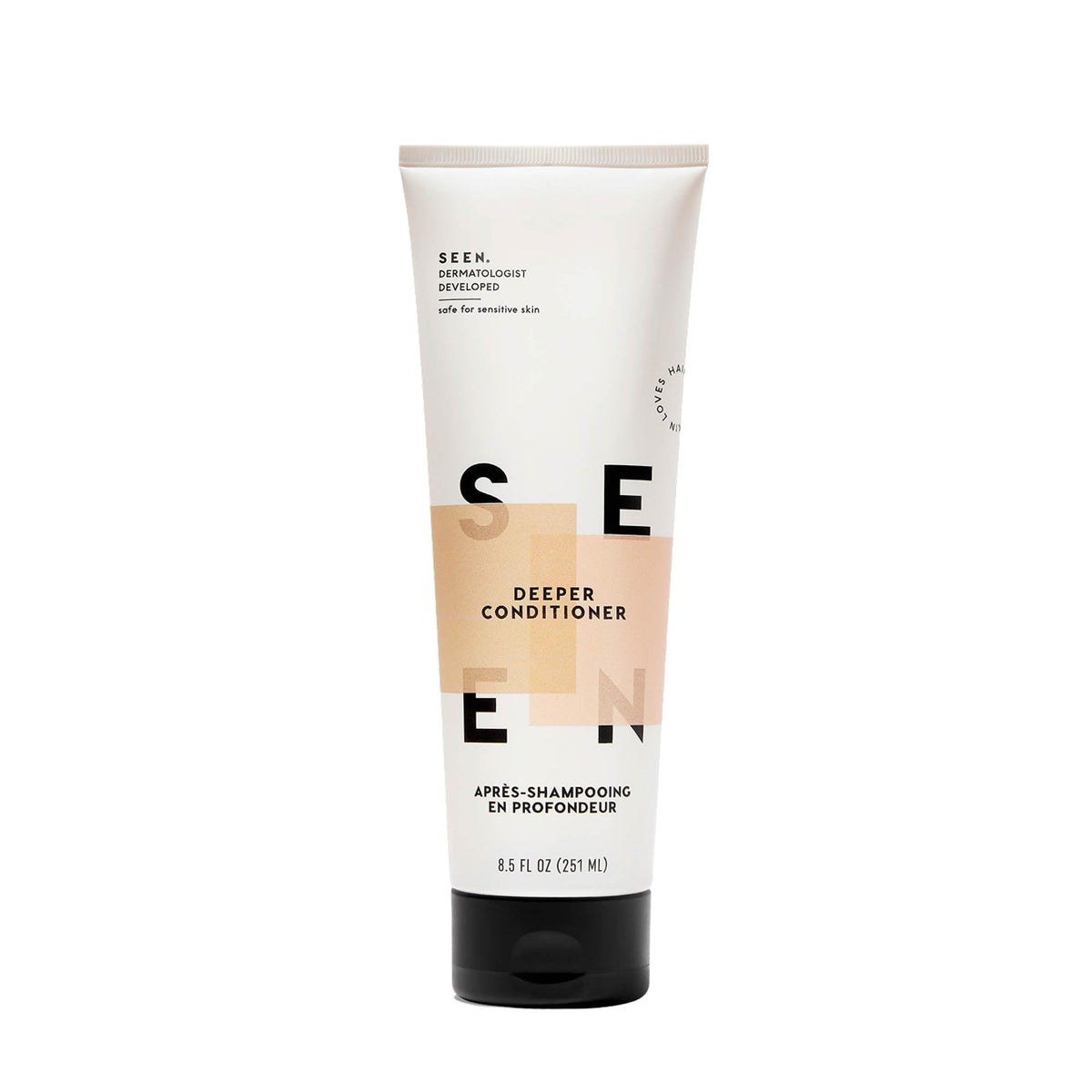 SEEN front bottle shot showing label and benefits for sensitive skin