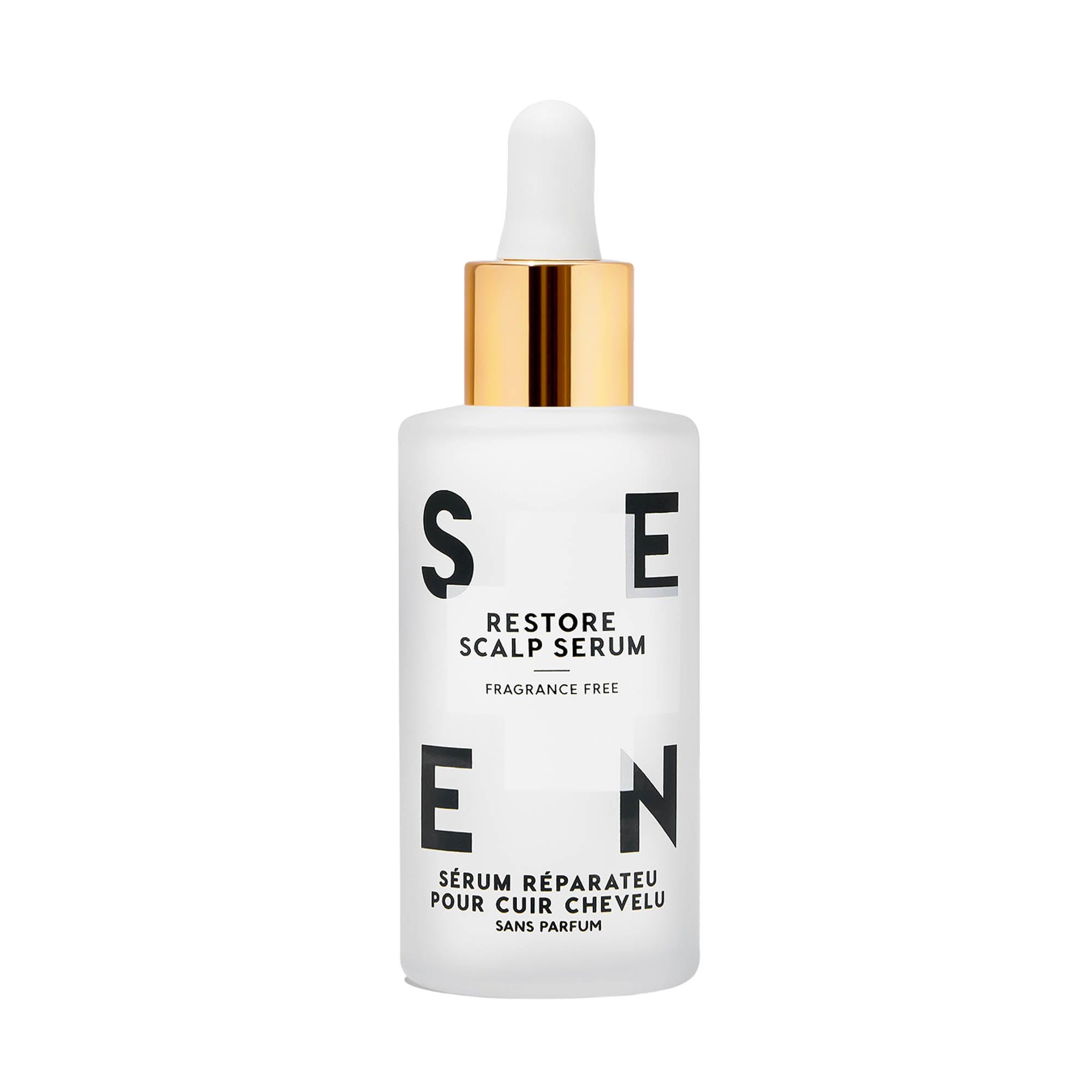 SEEN front bottle view showing clean packaging and scalp relief benefit