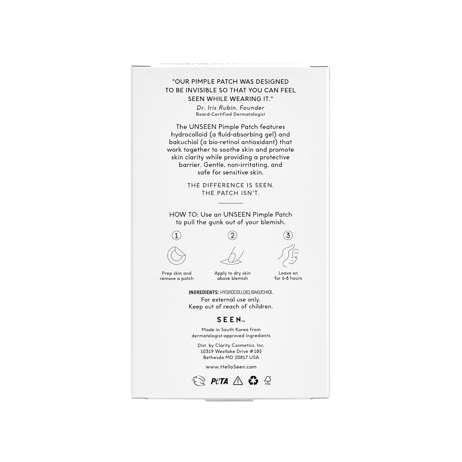 SEEN patch close-up texture highlighting hydrocolloid absorption benefit