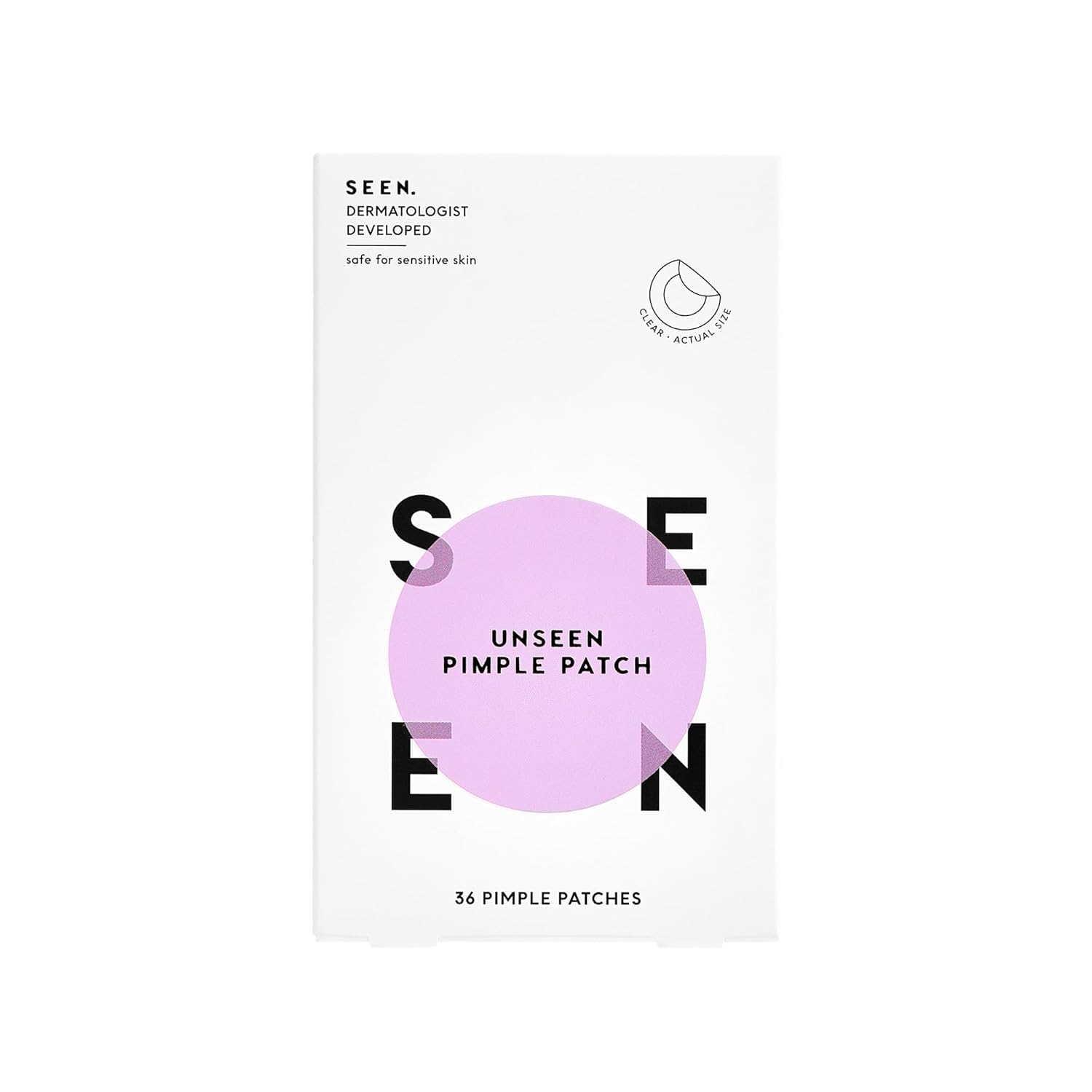 SEEN patch front packaging showing discreet blemish treatment benefit