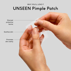 SEEN patch applied on cheek demonstrating invisible protection benefit