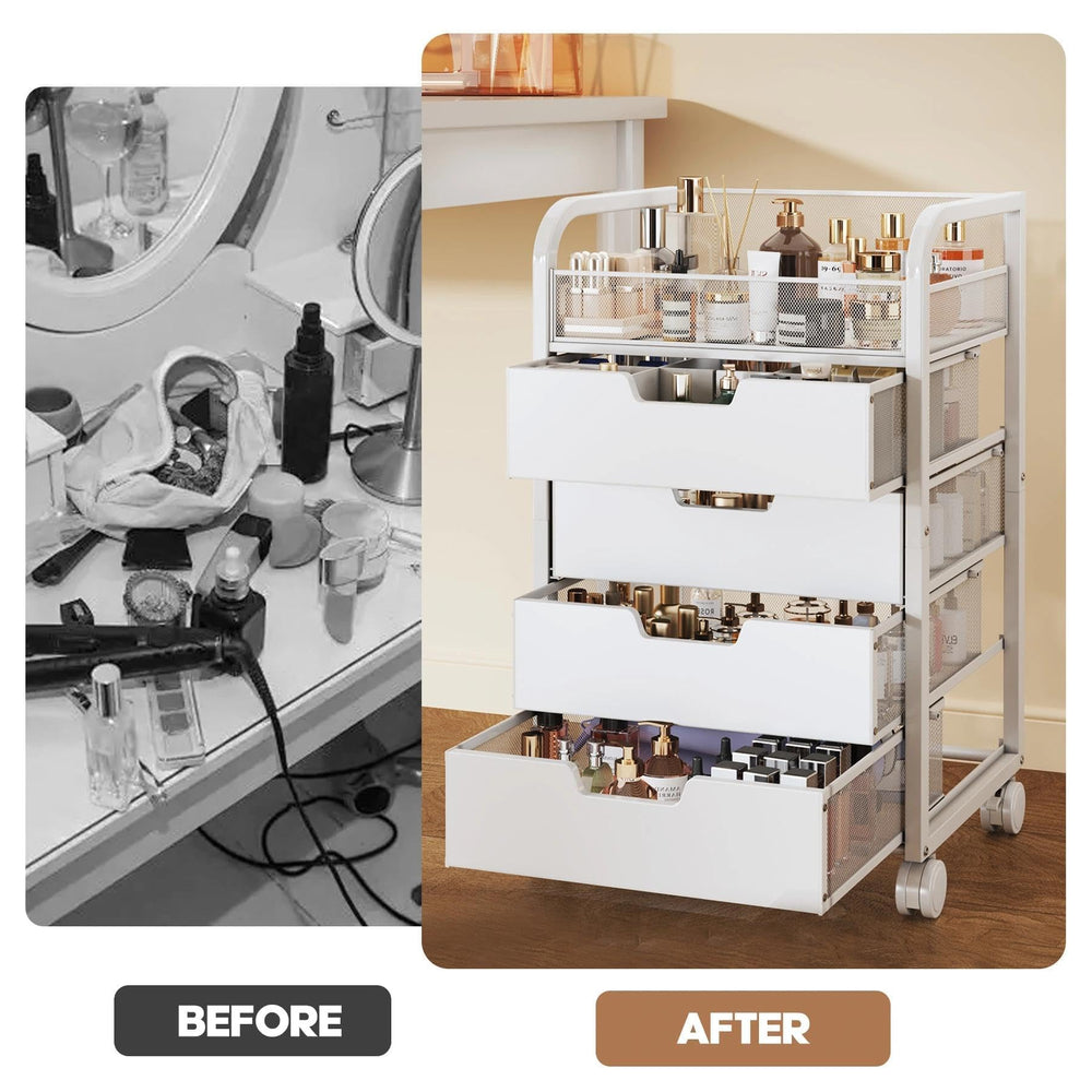 SEFILENCE cart beside dressing table in a styled room for a polished vanity setup