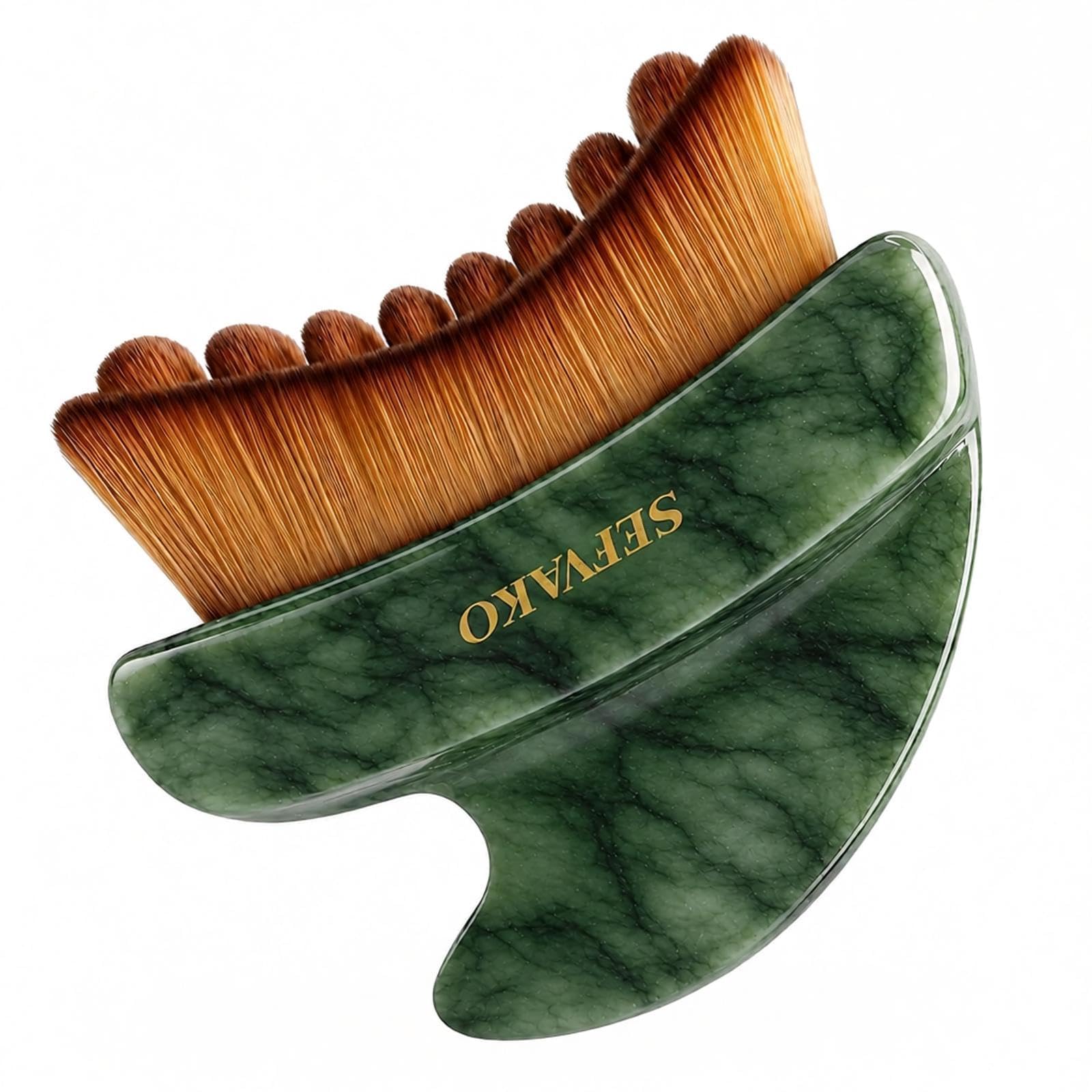 SEFVAKO dual-ended tool front view showing brush and jade edge for convenient sculpting
