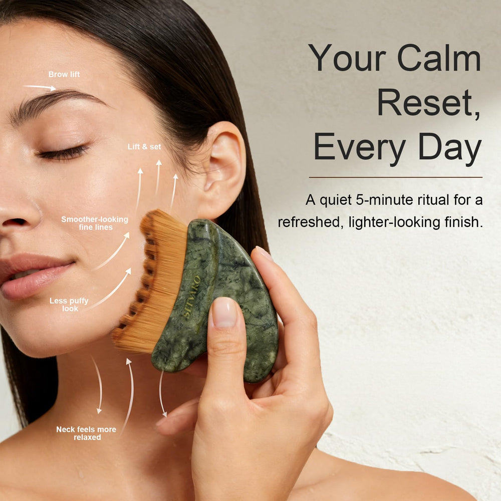SEFVAKO jade gua sha edge detail offering cool-touch soothing benefits