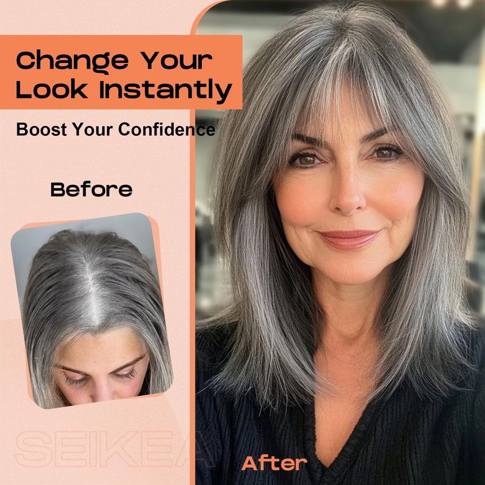 SEIKEA model wearing light gray wispy bangs for soft framing