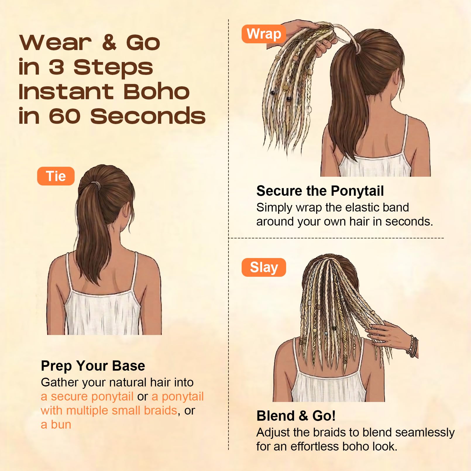 SEIKEA side profile of braid illustrating natural drape and layered look