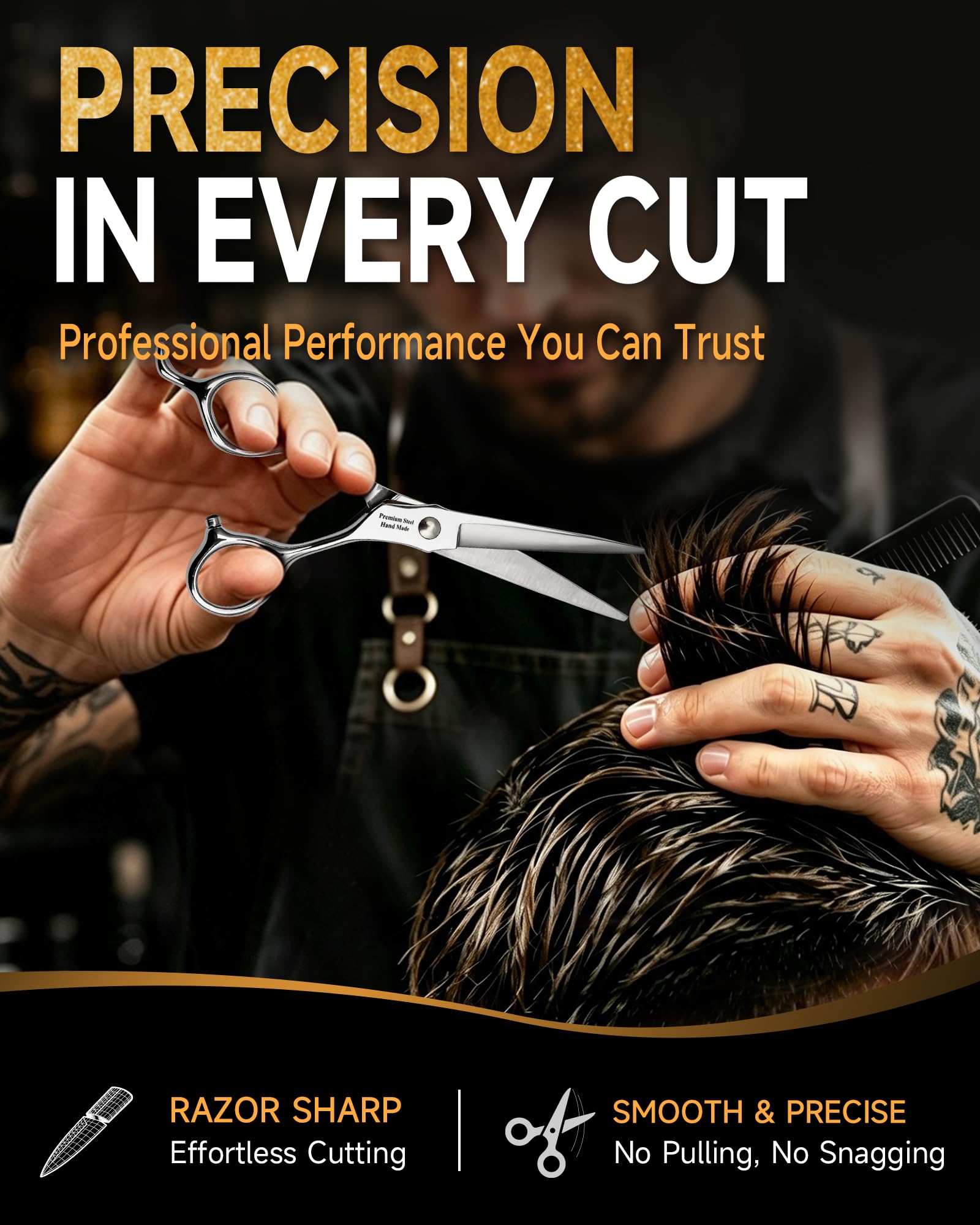 SEIMEIKEN in-use by barber demonstrating smooth cutting and reduced hair pulling