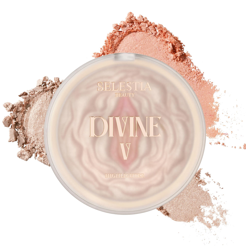 SELESTIA BEAUTY front compact showing Divine V shade and compact design benefit glow
