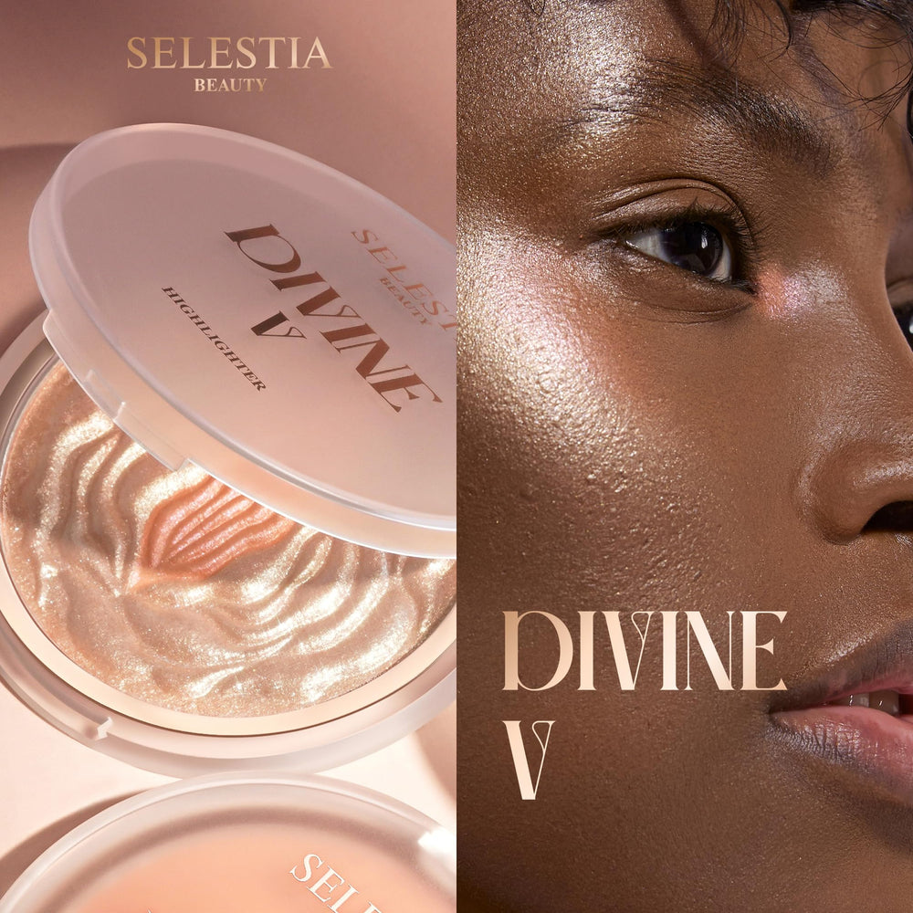 SELESTIA BEAUTY powder next to brush showing effortless pickup and even application benefit