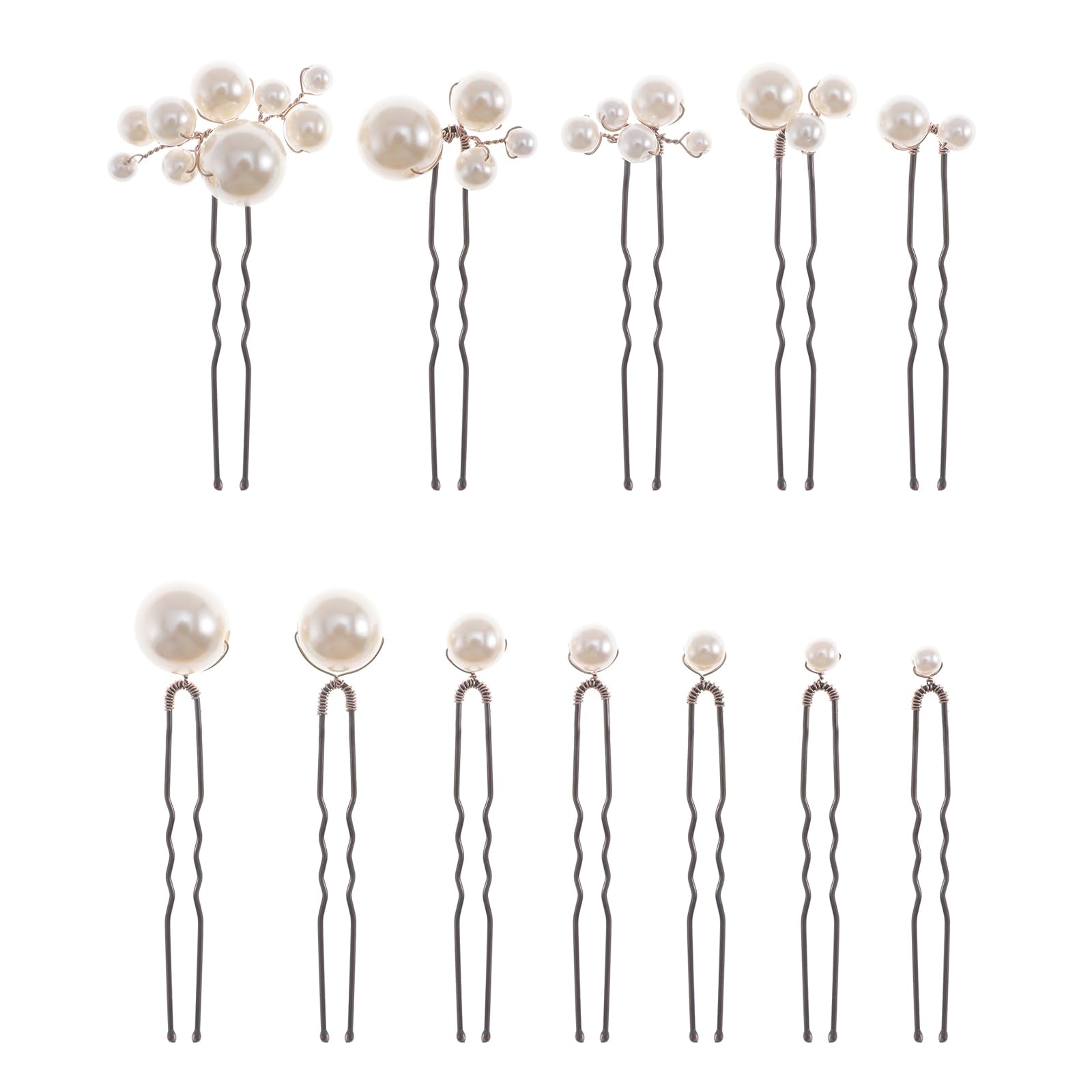 SELFCLOUD front view of 12 pearl hair pins showing elegant set benefit