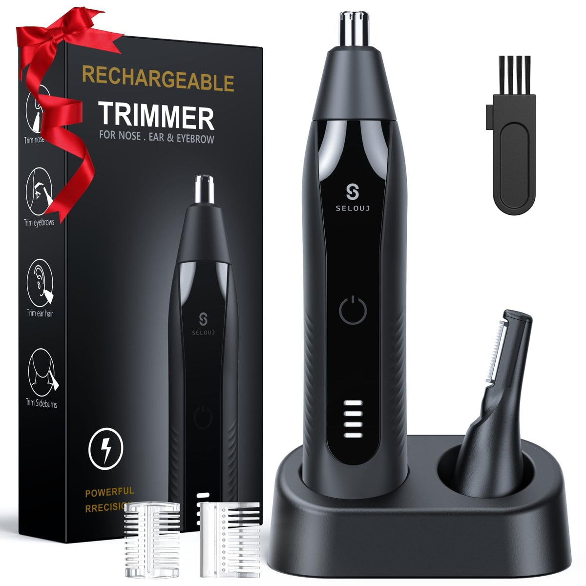 Selouj front view showing compact trimmer and accessories, ideal for travel