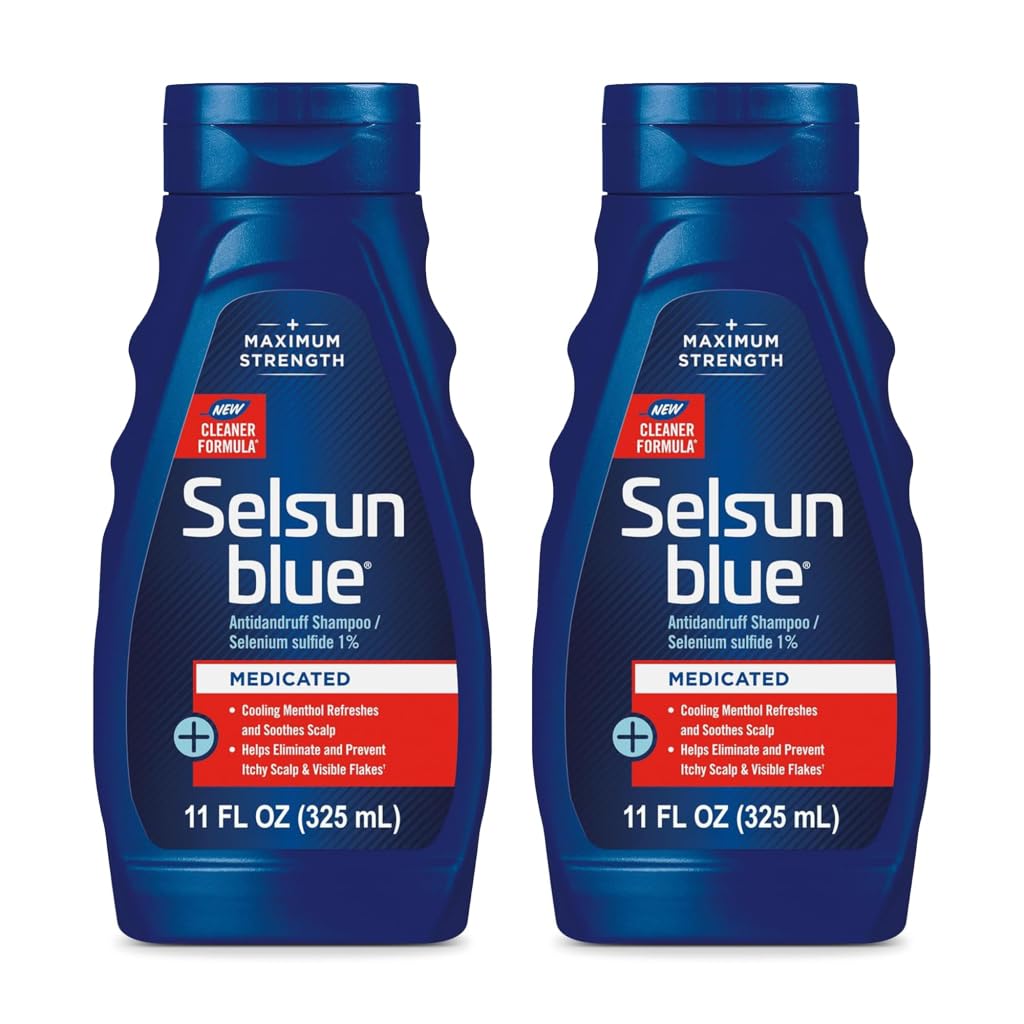 Selsun Blue front packaging showing two bottles and product benefit