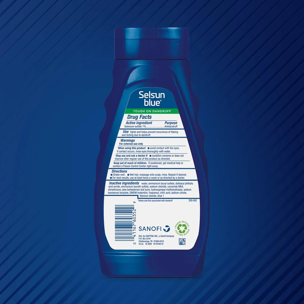 Selsun Blue shampoo pouring into hand with lather for easy use