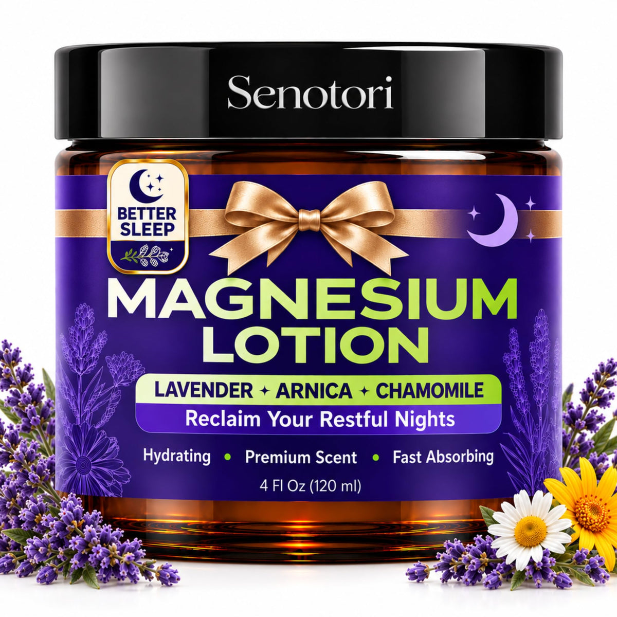 Senotori front packaging showing 4oz jar and calming label benefit relaxation