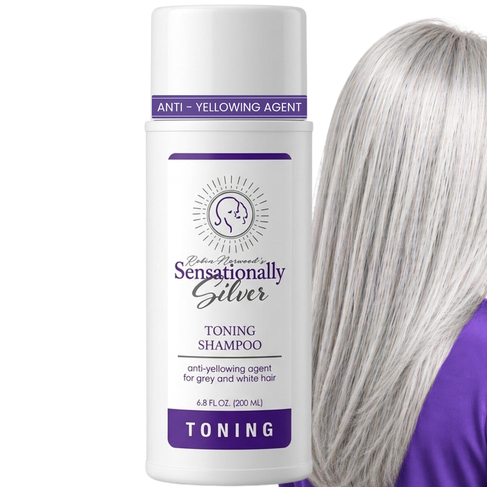 Robin Norwood's Sensationally Silver front bottle showing product and volume benefit