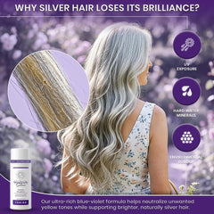 Robin Norwood's Sensationally Silver before and after hair showing reduced brassiness benefit