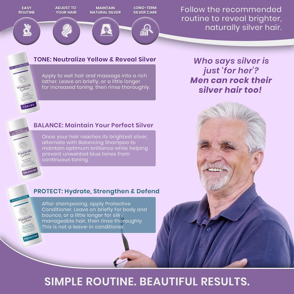 Robin Norwood's Sensationally Silver shampoo in shower demonstrating gentle in-use cleansing