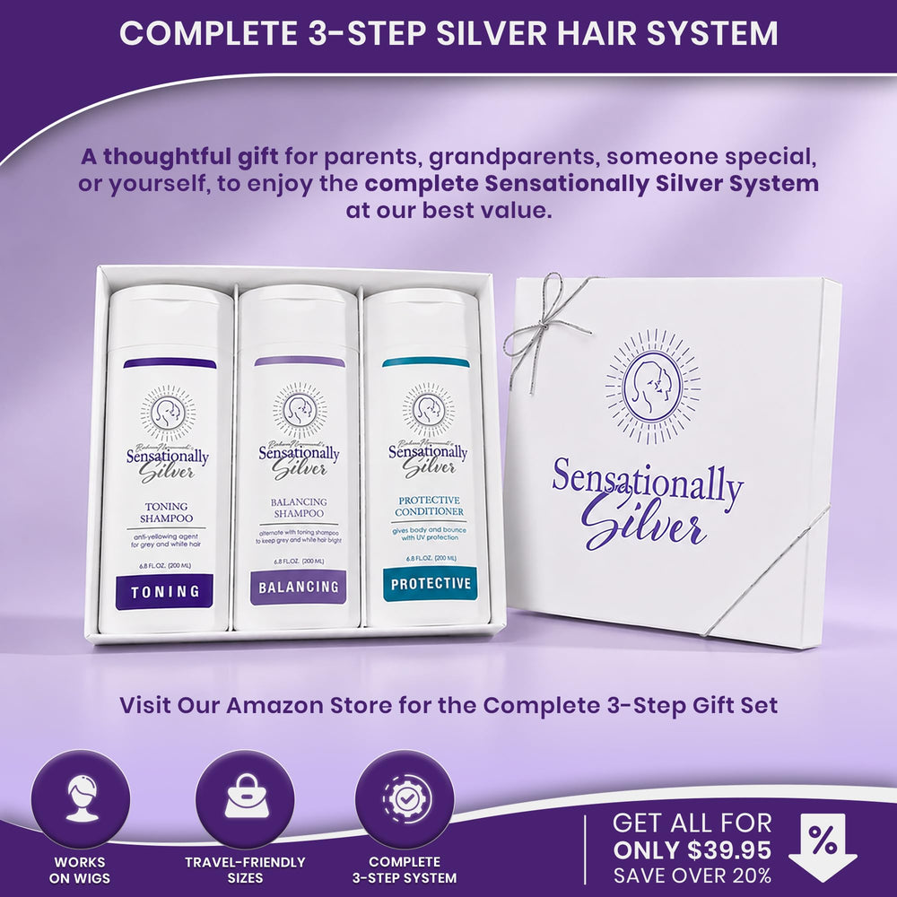 Robin Norwood's Sensationally Silver purple-blue shampoo pouring to show concentrated texture benefit