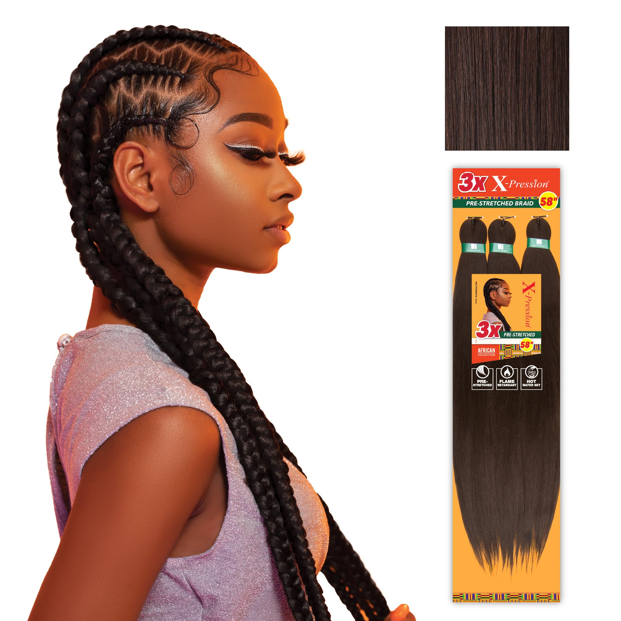 Sensationnel front packaging showing medium brown braids for quick styling