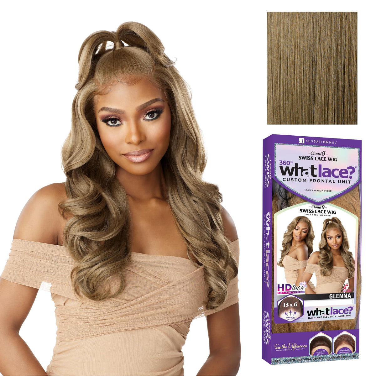 Sensationnel Glenna front view showing natural hairline and cool ash brown tone