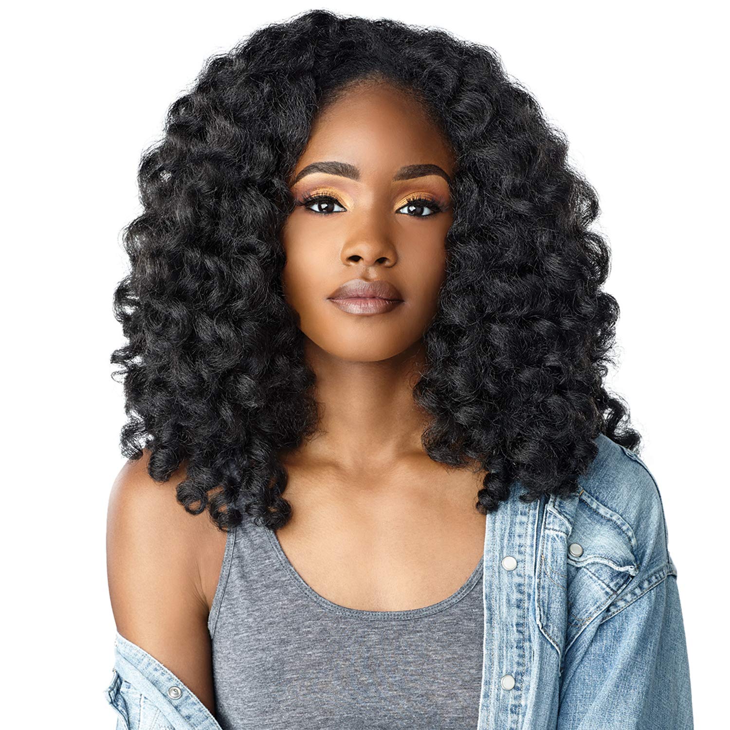 Sensationnel model wearing the half wig in daily setting showing quick styling and confidence boost