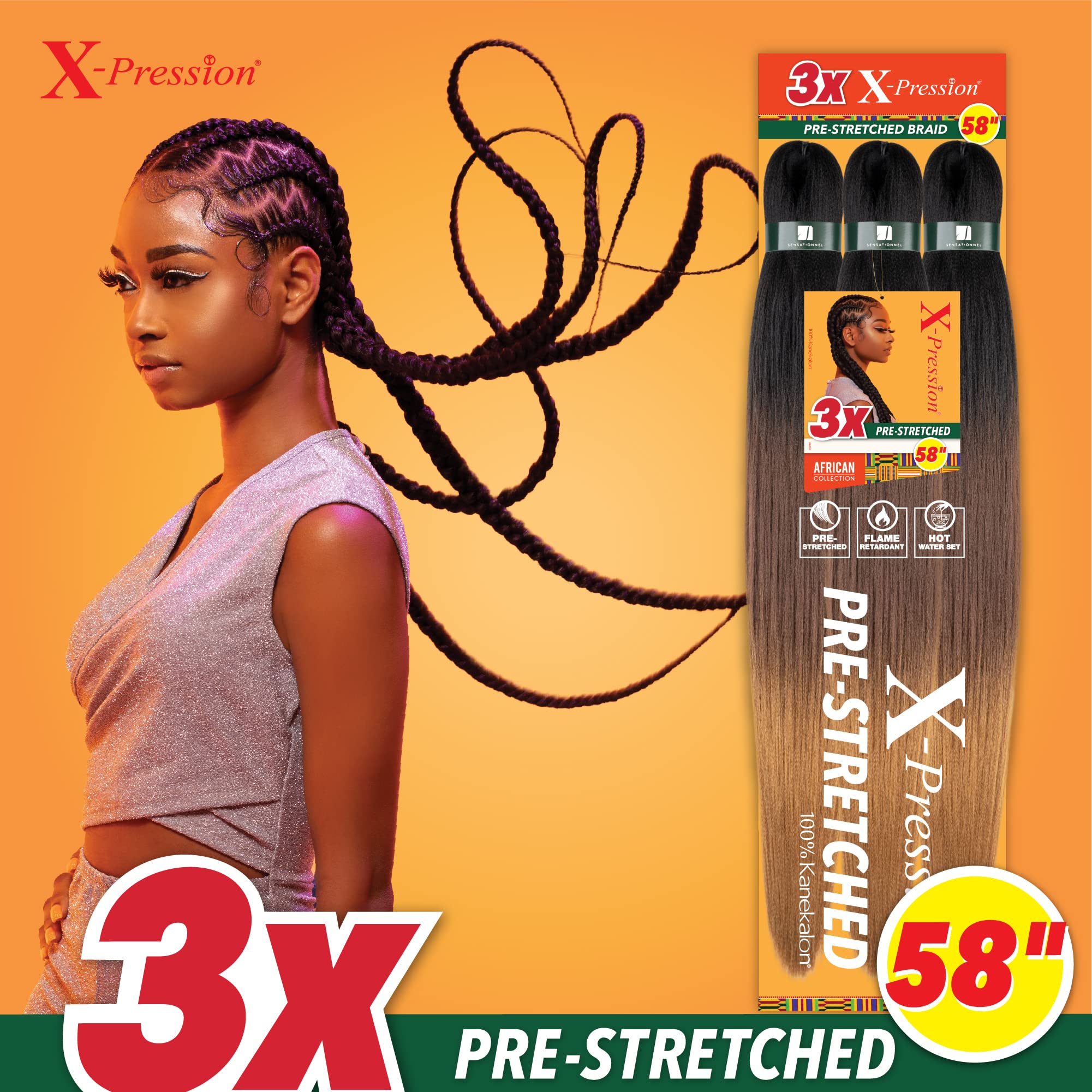 Sensationnel braids alongside ruler showing 58-inch length for long protective styles