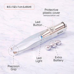 Sensica close-up of stainless steel slant tip for precise hair capture