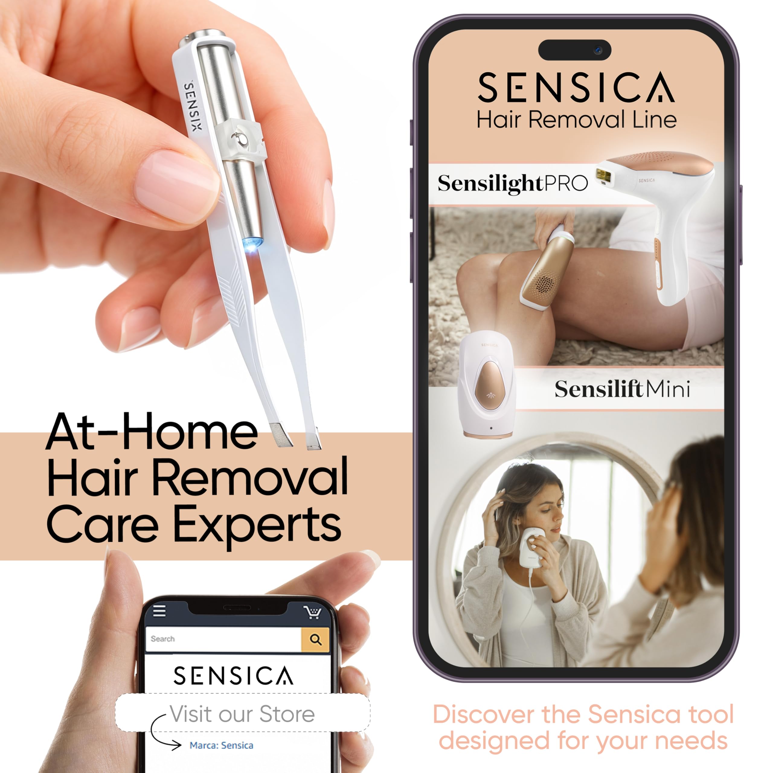 Sensica tweezers in use shaping eyebrow with bright targeted light