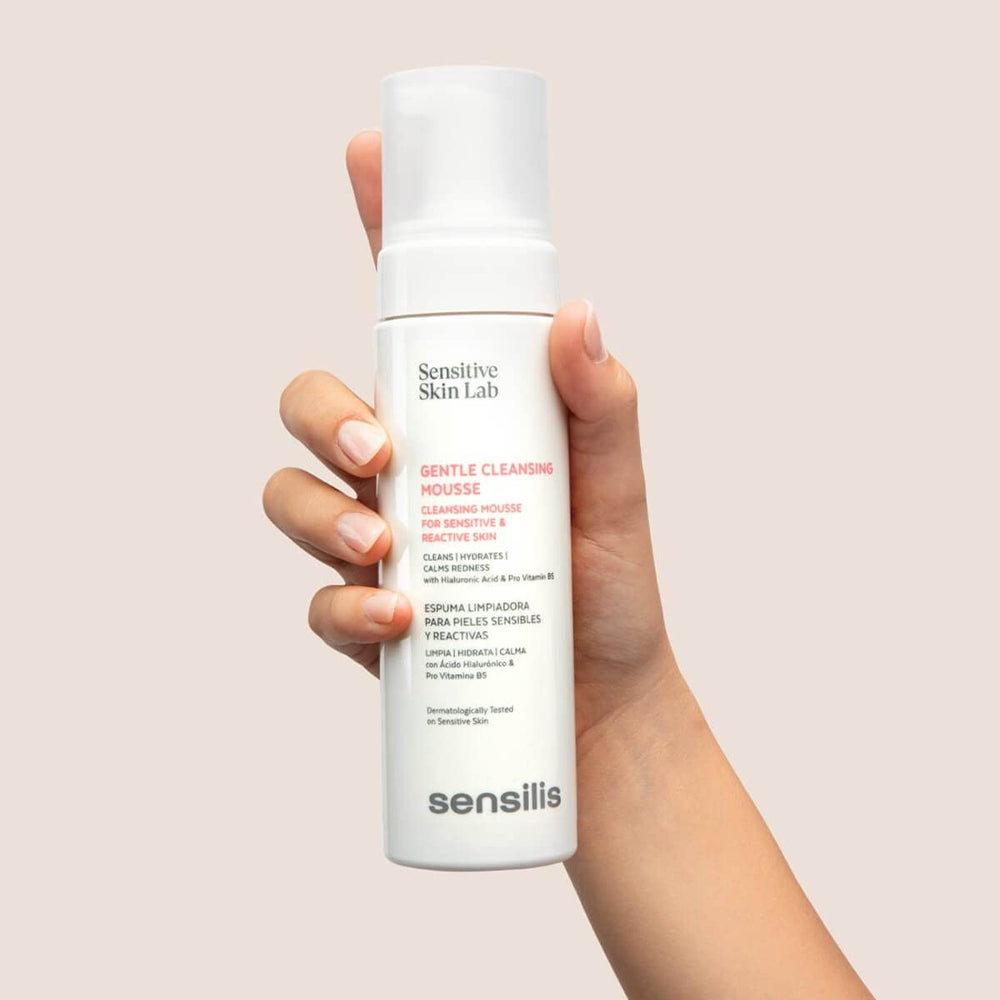 Sensilis Gentle Cleansing Mousse white foam texture close-up illustrating mild, soothing cleanse